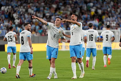 Rodrigo Bentancur celebrates after scoring his side's fifth goal